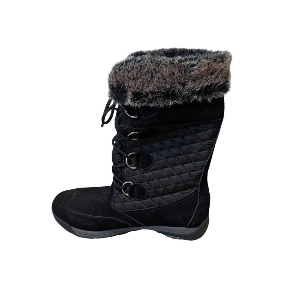 Lands End Womens 9B Quilted Waterproof Winter Snow Boots Suede Faux Fur Trim